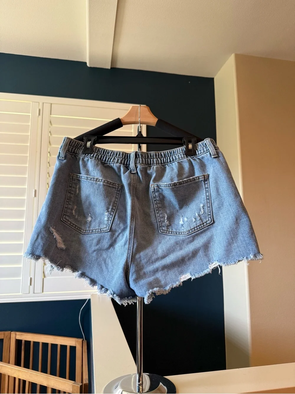 aerie Light Wash Distressed Denim Shorts